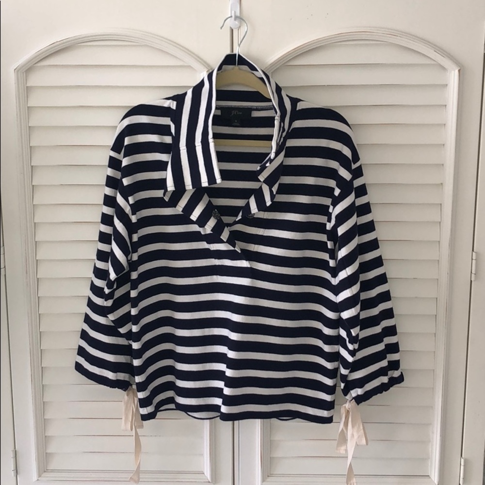 J.Crew Striped Popover Bow Sleeve Sweatshirt Top